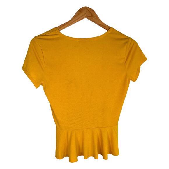 Y2K twist front peplum blouse – yellow ruffle hem M - Picture 2 of 6